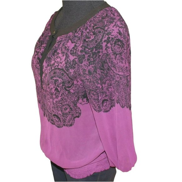 Purple Black Semi Sheer Shirt Women's Medium Blouse Blouson Career - Picture 3 of 8